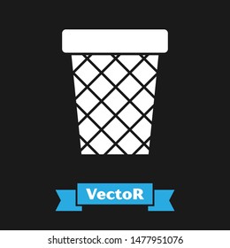 White Trash can icon isolated on black background. Garbage bin sign. Recycle basket icon. Office trash icon.  Vector Illustration
