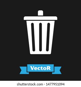 White Trash can icon isolated on black background. Garbage bin sign. Recycle basket icon. Office trash icon.  Vector Illustration