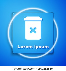 White Trash can icon isolated on blue background. Delete icon. Garbage bin sign. Recycle basket icon. Office trash icon. Blue square button. Vector Illustration