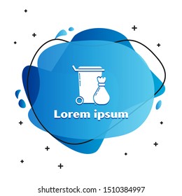 White Trash can icon isolated on white background. Garbage bin sign. Recycle basket icon. Office trash icon. Abstract banner with liquid shapes. Vector Illustration