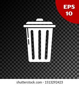 White Trash can icon isolated on transparent dark background. Garbage bin sign. Recycle basket icon. Office trash icon.  Vector Illustration
