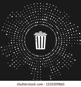 White Trash can icon isolated on grey background. Garbage bin sign. Recycle basket icon. Office trash icon. Abstract circle random dots. Vector Illustration