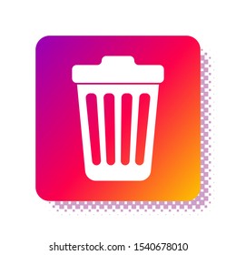 White Trash can icon isolated on white background. Garbage bin sign. Square color button. Vector Illustration
