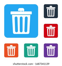 White Trash can icon isolated on white background. Garbage bin sign. Recycle basket icon. Office trash icon. Set icons in color square buttons. Vector Illustration