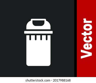 White Trash can icon isolated on black background. Garbage bin sign. Recycle basket icon. Office trash icon.  Vector