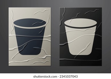 White Trash can icon isolated on crumpled paper background. Garbage bin sign. Recycle basket icon. Office trash icon. Paper art style. Vector Illustration