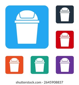 White Trash can icon isolated on white background. Garbage bin sign. Recycle basket icon. Office trash icon. Set icons in color square buttons. Vector
