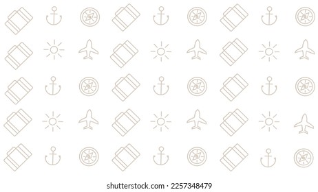 White travel background with airplane, suitcase and compass