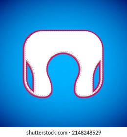 White Travel neck pillow icon isolated on blue background. Pillow U-shaped.  Vector