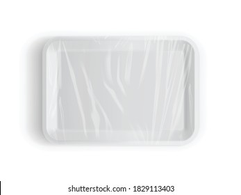 white tray packaging for food, meat, fish, cookies, sweets, sausages, cheese, vegetables, steak, pork, beef, chicken isolated on white background vector mock up