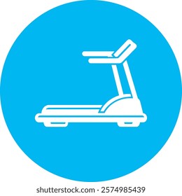 A white treadmill icon on a light blue circular background, symbolizing indoor cardio workouts and fitness. The design promotes an active lifestyle, encouraging regular exercise and endurance with a m