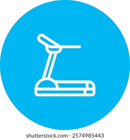 A white treadmill icon on a light blue circular background, symbolizing indoor cardio workouts and fitness. The design promotes an active lifestyle, encouraging regular exercise and endurance with a m