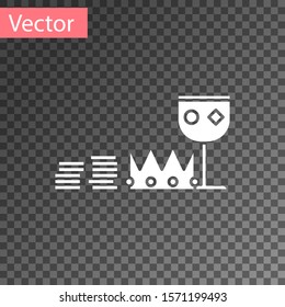 White Treasure and riches icon isolated on transparent background. Treasure, gold, coins, jewels, crown, gold cup.  Vector Illustration