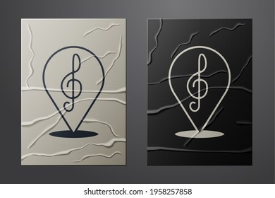 White Treble clef icon isolated on crumpled paper background. Paper art style. Vector