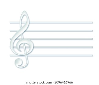 White Treble clef, music violin clef sign. Vector icon for apps and websites. Paper icon with shadow isolated on white