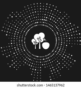 White Tree with apple icon isolated on grey background. Agricultural plant. Organic farm product. Gardening theme. Abstract circle random dots. Vector Illustration