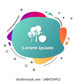 White Tree with apple icon isolated on white background. Agricultural plant. Organic farm product. Gardening theme. Abstract banner with liquid shapes. Vector Illustration