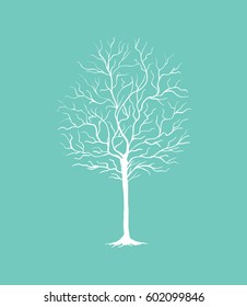 White tree with bare brunches over turquoise background
vector nature illustration, abstract poster