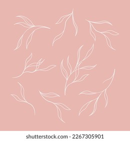 White tree branches on pink background. Floral seamless pattern, vector texture.