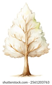 A white tree with brown branches. The tree is in the middle of a white background. The tree is a symbol of life and growth