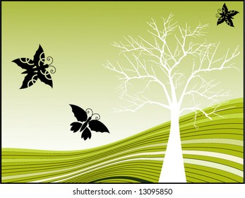 white tree with butterflies