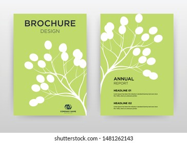 White tree, flower petal on green design for annual report, brochure, flyer, poster. Green background vector illustration for flyer, leaflet, poster. Business abstract A4 brochure template.