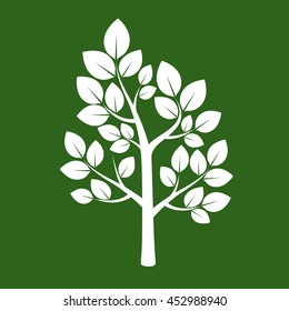 White Tree and Green Background. Vector Illustration.
