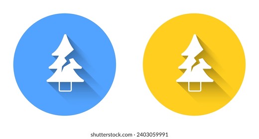 White Tree icon isolated with long shadow background. Forest symbol. Circle button. Vector
