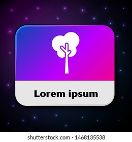 White Tree icon isolated on black background. Forest symbol. Rectangle color button. Vector Illustration