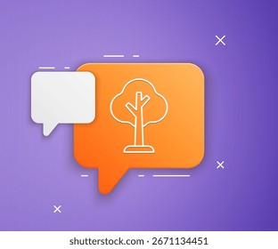 White Tree icon isolated on purple background. Forest symbol. Orange speech bubble symbol. Vector