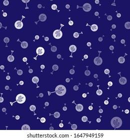 White Tree icon isolated seamless pattern on blue background. Forest symbol.  Vector Illustration