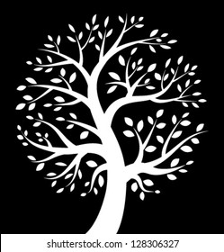 White Tree icon on black background logo, vector illustration