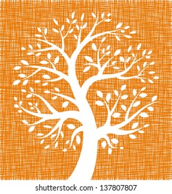 White Tree icon on Orange Canvas texture,vector illustration