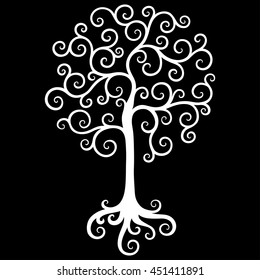 White tree isolated on black background.Vector decorative design element.