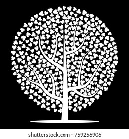 White tree with leaves on black background. Vector illustration
