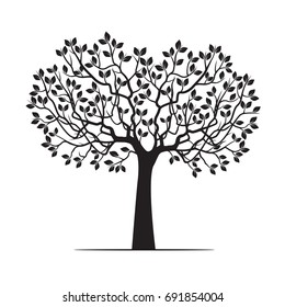 White Tree with Leaves. Vector Illustration.