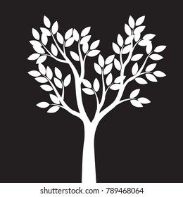 White Tree with Leaves. Vector Illustration.
