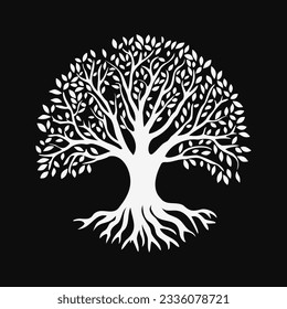 White tree logo. Black and white illustration. Vector design