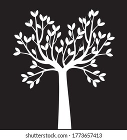 Árbol blanco sobre fondo negro. Ilustración del contorno del vector. Planta en el jardín. archivo EPS