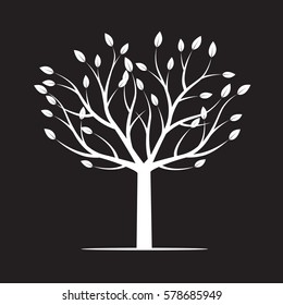 White Tree on black background. Vector Illustration.