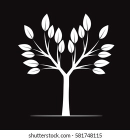 White Tree on black background. Vector Illustration.