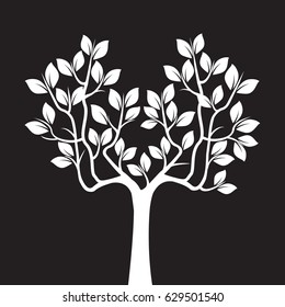 White Tree on black background. Vector Illustration.