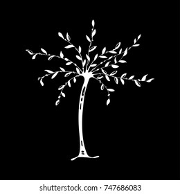 White tree on black background.
