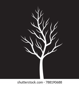 White Tree on black Background. Vector Illustration.