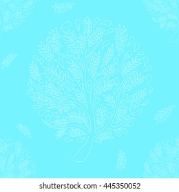 White Tree on Blue Background Vector Illustration