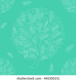 White Tree on Green Background Vector Illustration