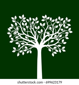 White Tree on green background. Vector Illustration.