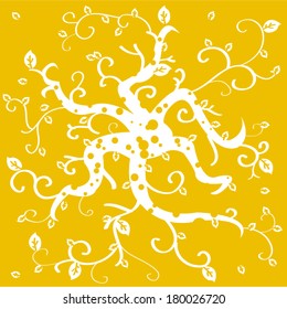 white tree on yellow background 