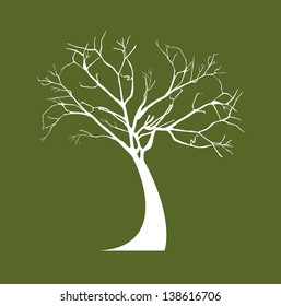 White tree over green background vector illustration