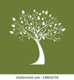 White tree over olive  background vector illustration